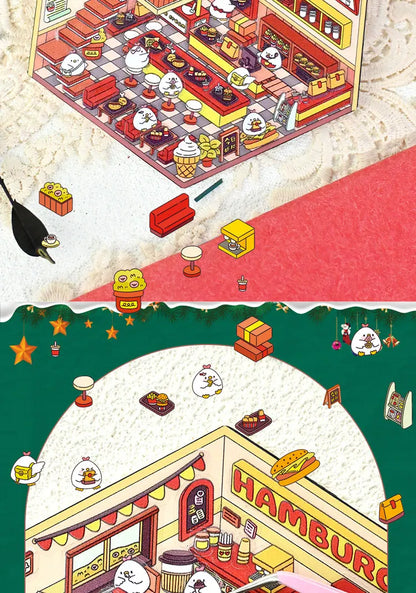 Christmas Theme DIY 3D Sticker Cartoon Pocket Cabin Scene Stacking and Pasting Festival Birthday Gift for Kid Child Student