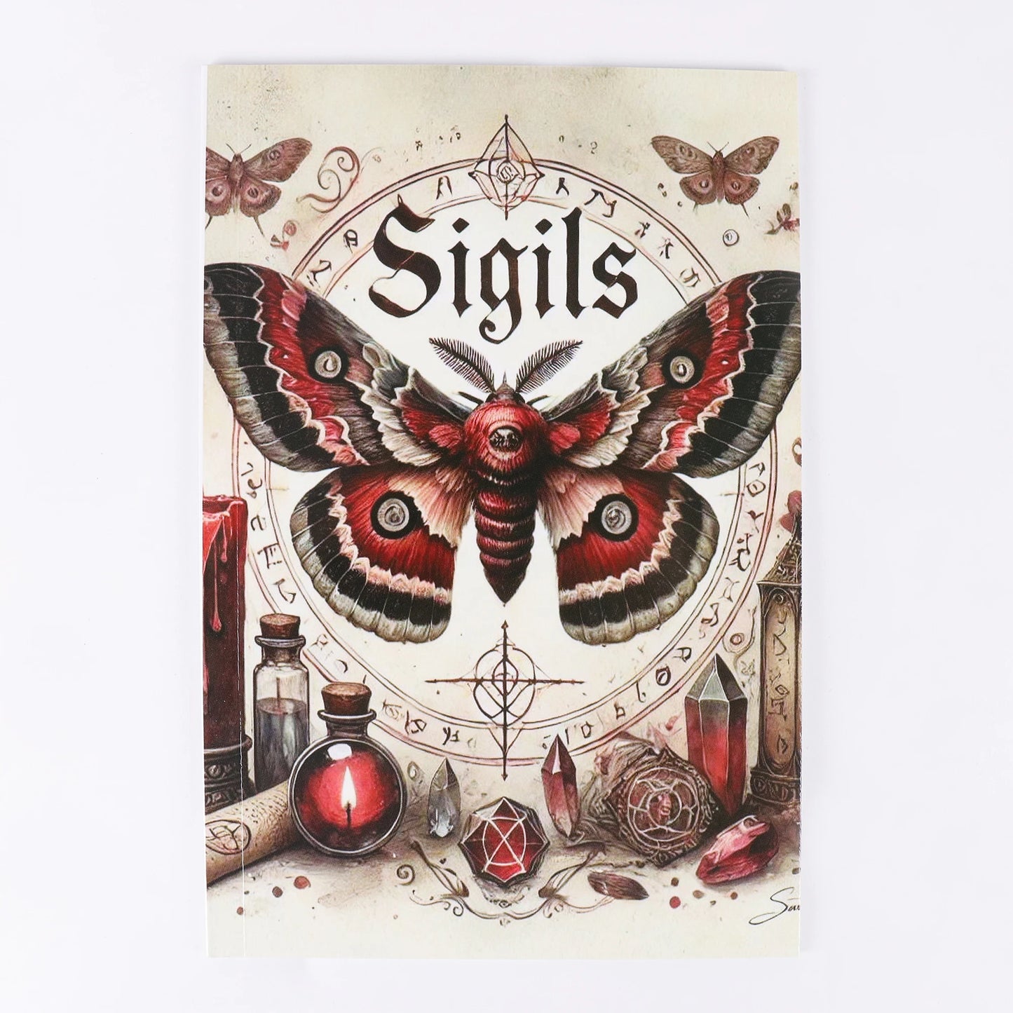 1pc Vintage Occult Grimoire - Sigils & Mystical Symbols Guide, Dark Art Ritual Book with Moons, Pentagrams & Butterfly Design