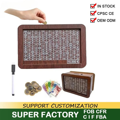 1 Pcs Wooden DIY Piggy Bank Reusable Handmade Money Box, Piggy Bank with Saving Goal and Numbers To Help The Habit of Saving