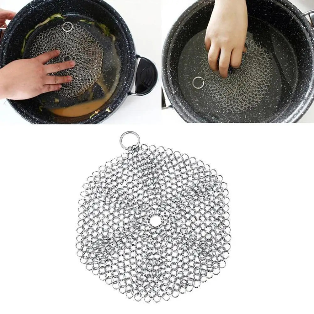 Kitchen Cleaning Ring Stainless Steel Cleaner Chainmail Scrubber Brush Pan Net Home Cookware Reusable Washing Net Cleaning Tool