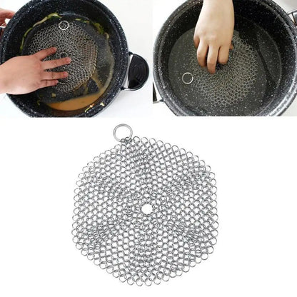 Kitchen Cleaning Ring Stainless Steel Cleaner Chainmail Scrubber Brush Pan Net Home Cookware Reusable Washing Net Cleaning Tool