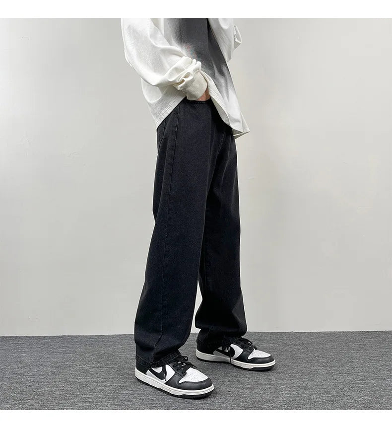 2025 New Men's Jeans | Korean Euro US Style | Straight & Wide Leg Denim Pants | Trendy Solid Color & Black Design