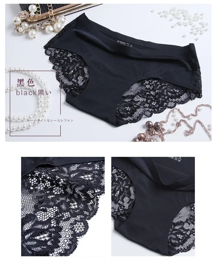 4PCS Luxury Pearl Lace Patchwork Sexy Panties One-piece Seamless Women's Briefs L - 2XL Plus Size