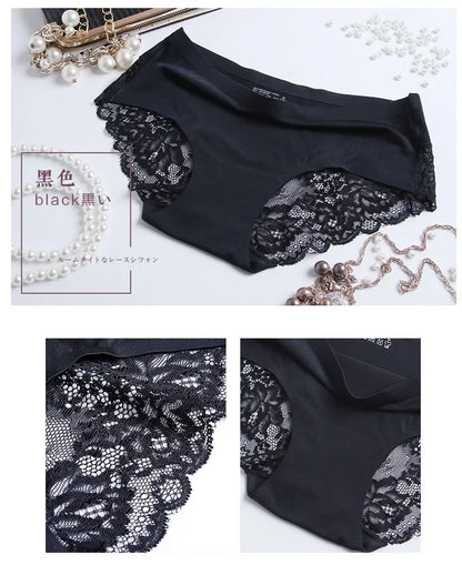 4PCS Luxury Pearl Lace Patchwork Sexy Panties One-piece Seamless Women's Briefs L - 2XL Plus Size