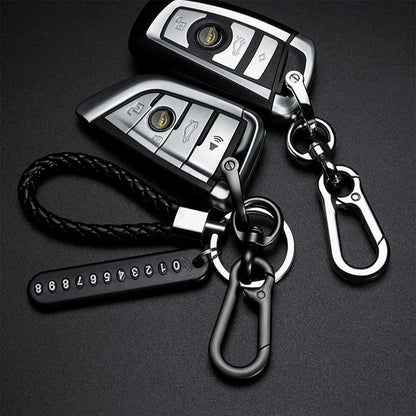 Trendy DIY Mobile Phone Number Plate Pendant Keychain for Men Punk Simple Woven Leather Rope Anti-lost Car Key Chain Accessories