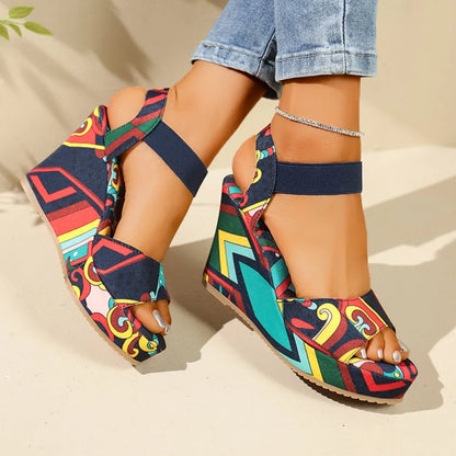 Shoes for Women 2025 New Women Wedge Sandals Retro Ethnic Printing Platform Sandals Ladies Casual Comfortable Outdoor Sandals