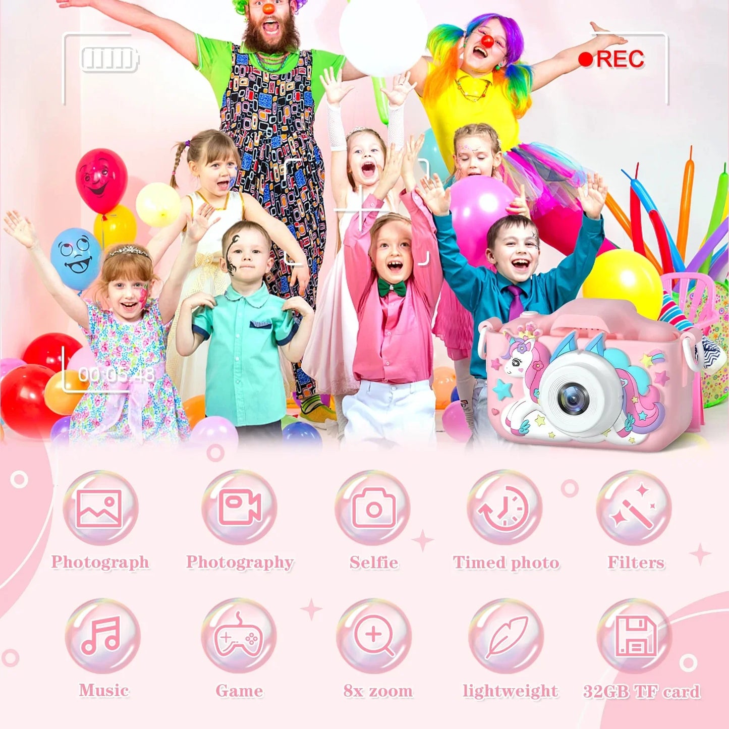 Summer Children Camera 1080P HD Toddler Digital Video Camera 2.0-inch Kids Camera with Silicone Cases Toys for Christmas Gifts