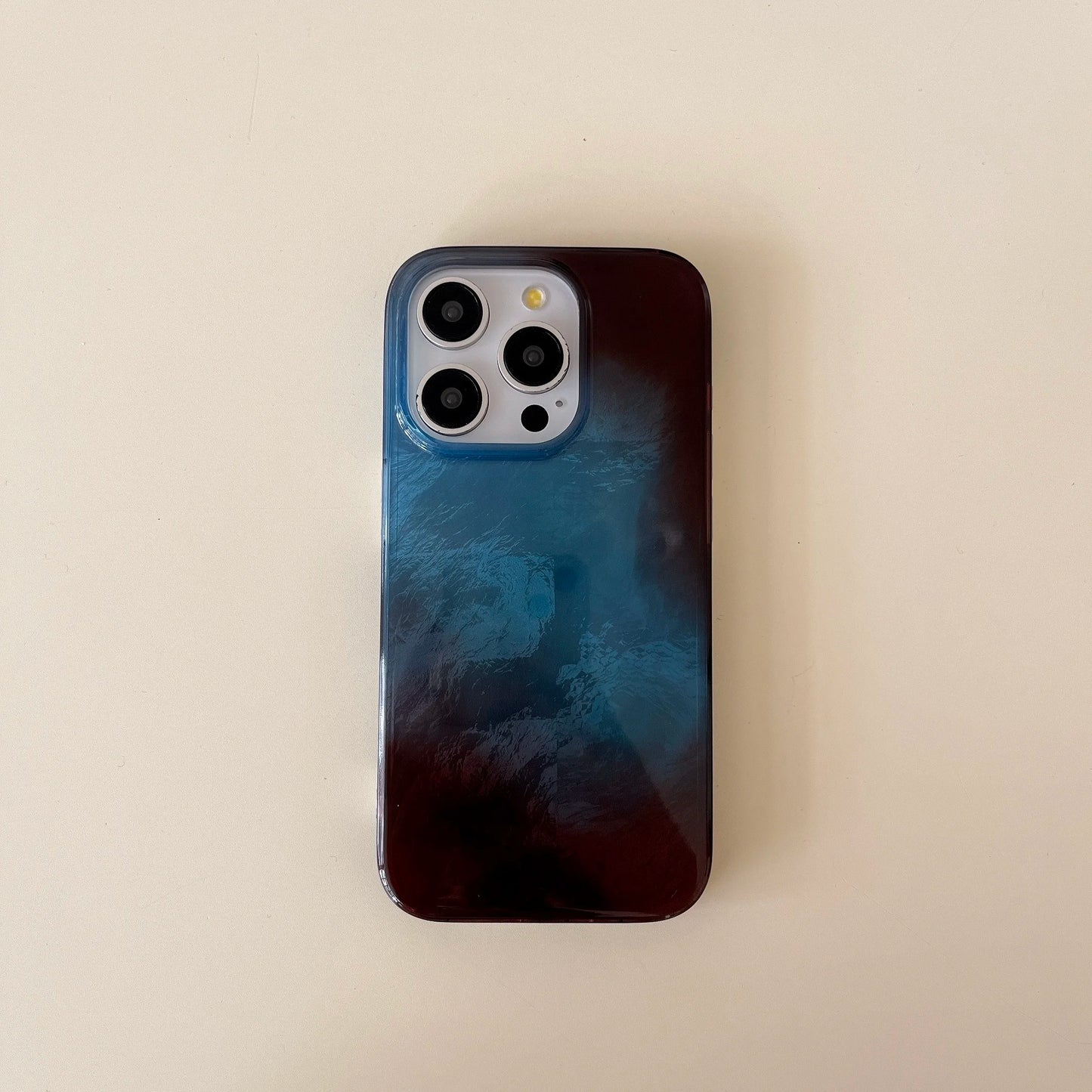 Korean INS Full Covered Blue & Brown Gradient Double Layers Chic Phone Case for iPhone 16 15 14 13 Pro Max Back Phone Cover Capa