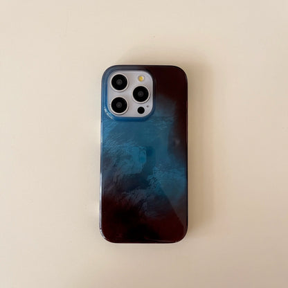 Korean INS Full Covered Blue & Brown Gradient Double Layers Chic Phone Case for iPhone 16 15 14 13 Pro Max Back Phone Cover Capa