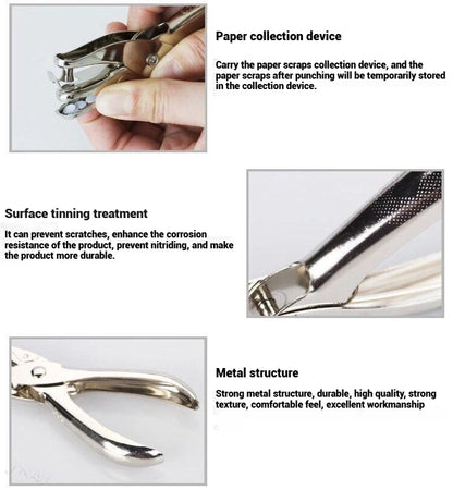 Single Hole Punch 8 Sheet Capacity 6mm Diameter Hole Puncher Hand Paper Scrapbooking Punches for Home Office School Supplies