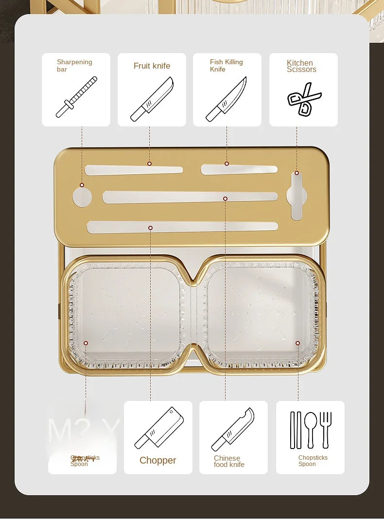 Kitchen knife rack, chopstick holder, wall-mounted multifunctional countertop, cutting board, and tool storage rack