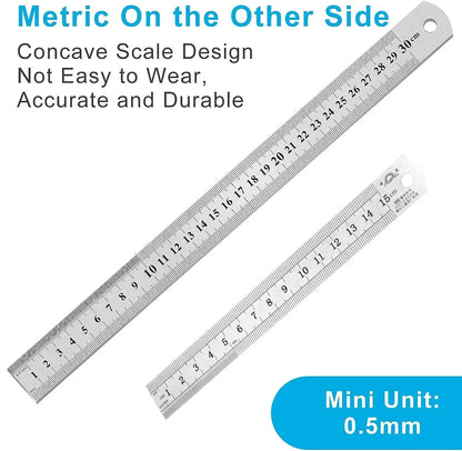 Stainless Steel Double Side Straight Ruler Centimeter Inches Scale Metric Ruler Precision Measuring Tool School Office Supplies