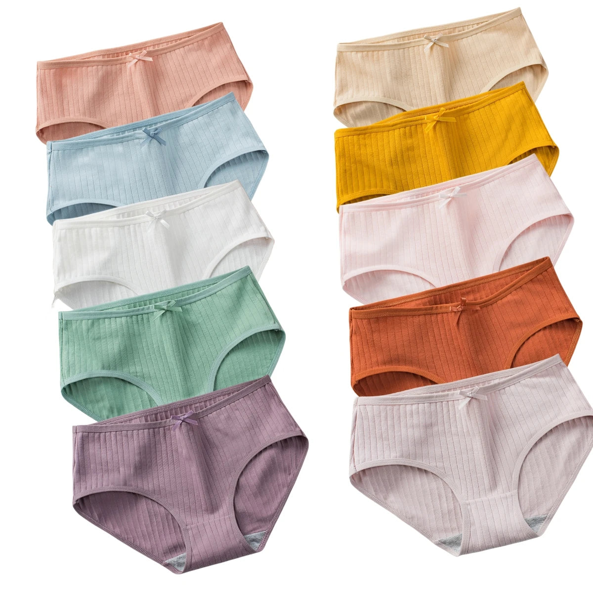 10Pcs/Set Women's Cotton Panties Low Waist Solid Color Briefs Breathable Sexy Lingerie Soft Underwear Female Underpants