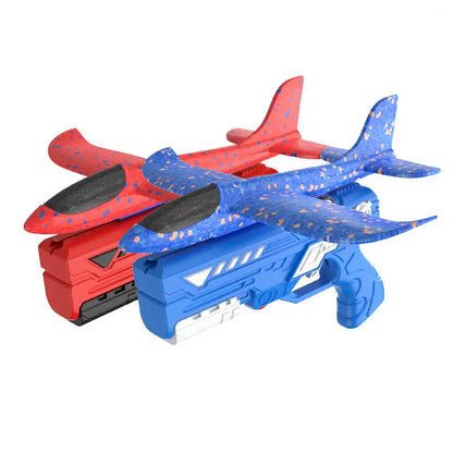 Children's outdoor three in one foam soft elastic toy gun, hand thrown ejection aircraft suit, foam aircraft color random