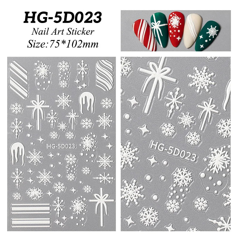 1 Sheet Embossed Snowflakes 5D Nail Stickers Decal Winter Christmas Nail Art Decoration Manicure Butterfly Nail Stickers Design