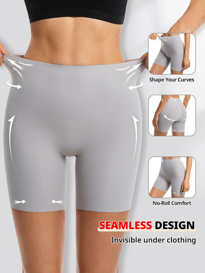 Flarixa Seamless High Waist Shorts Panties For Women Tummy Control Hip Lift Ice Silk Safety Pants Underwear Boyshorts Boxer