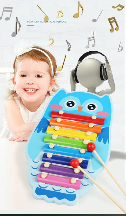 Montessori Wooden 8 Tones Multicolor Xylophone Wood Musical Instrument Toys For Baby Kids Puzzles Early Learning Games