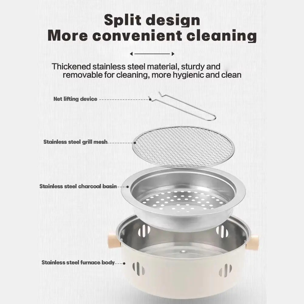 Steel Barbecue Grill Korean Charcoal Stove Split BBQ Stove Round Non-stick Barbecue Rack For Outdoor Camping