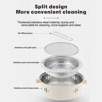 Steel Barbecue Grill Korean Charcoal Stove Split BBQ Stove Round Non-stick Barbecue Rack For Outdoor Camping