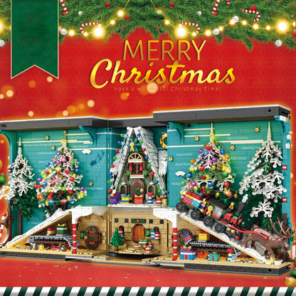 Christmas Bookends Building Blocks,3260 PCS DIY Christmas Tree Elk  Book Nook Blocks Set with LED Light, Gift for Adults 6+ Kids