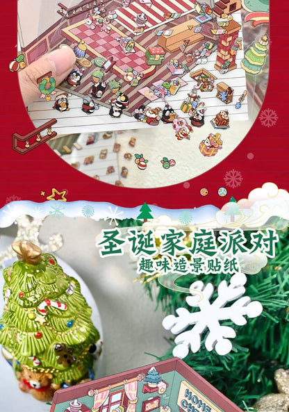 Christmas Theme DIY 3D Sticker Cartoon Pocket Cabin Scene Stacking and Pasting Festival Birthday Gift for Kid Child Student