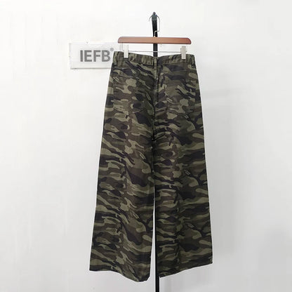 IEFB Vintage Camouflage Men's Jeans Fashion Washed Casual Wide Leg Denim Pants Autumn Winter Loose Male Trousers Old Blue 9C354