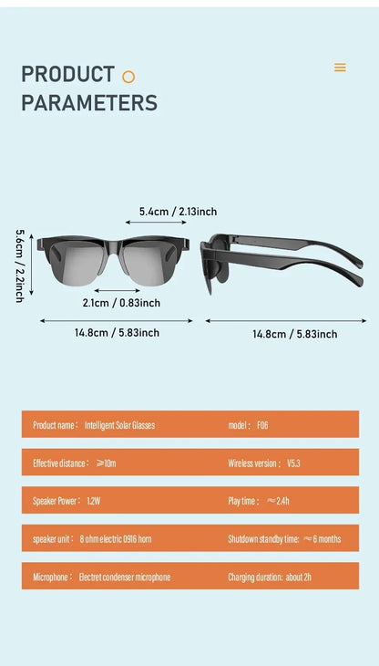 Smart Bluetooth V5.3 Sunglasses Glasses Call Outdoor Sports Headphones HIFI Black Technology Anti-touch UV For Men And Women