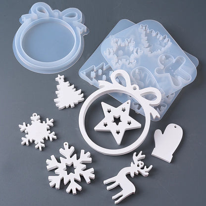 Christmas Series Hanging Pendant Silicone Mold DIY Resin Gypsum Mould Christmas Tree Deer Gloves Snowflake Home Decor Supplies