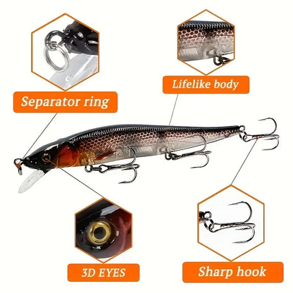 1pc 4.52inch/0.49oz Plastic Simulation Lure, Minnow Hard Bait With 3 Treble Hooks, Artificial Bait For Pike Carp