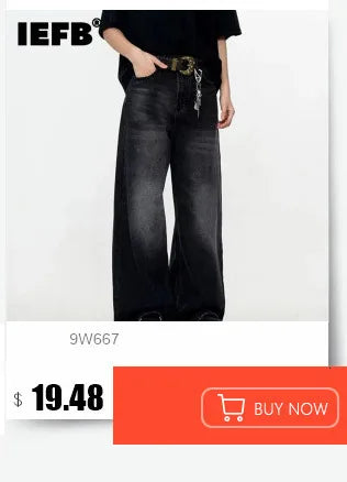 IEFB High Street Men's Jeans Casual Washed Whiskers Solid Color Loose Trendy Straight Wide Leg Male Denim Pants Autumn 9C7862