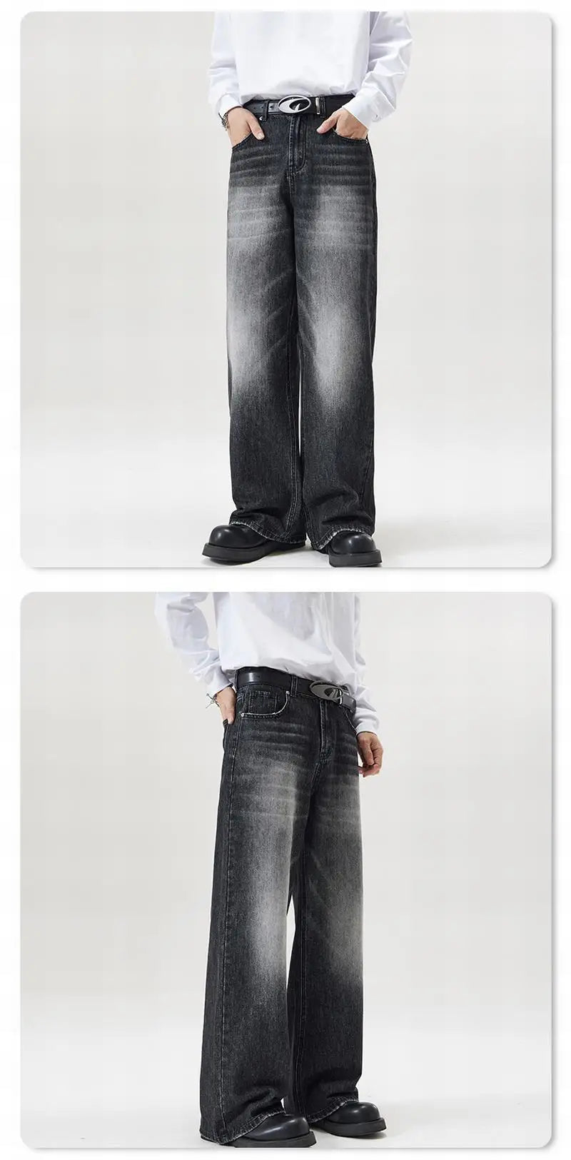 Vintage Distressed Men's Baggy Straight Jeans Spring Autumn Korean High Street Moustache Effect Denim Pants Streetwear Trousers