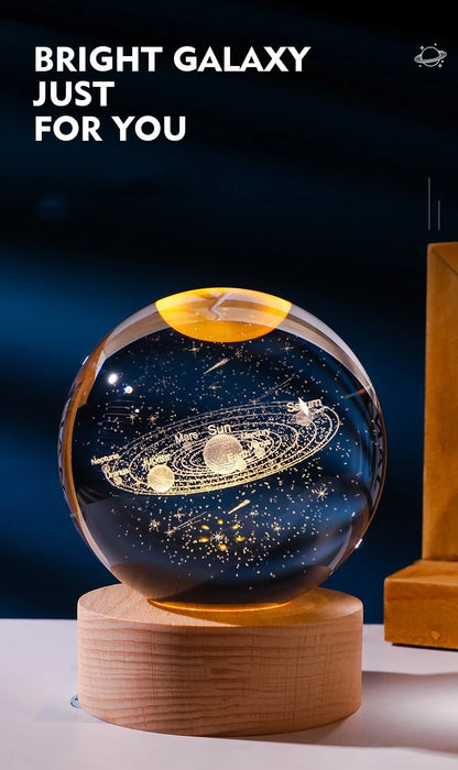 Small 3D Solar System Crystal Ball With LED Base, Night Light For Home Decoration, Gift For Astronomy Lovers