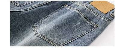 New Men's Ripped Jeans Baggy Straight Fashion Vintage Blue Denim Pants Personality Streetwear Hip Hop High Quality Male Trousers