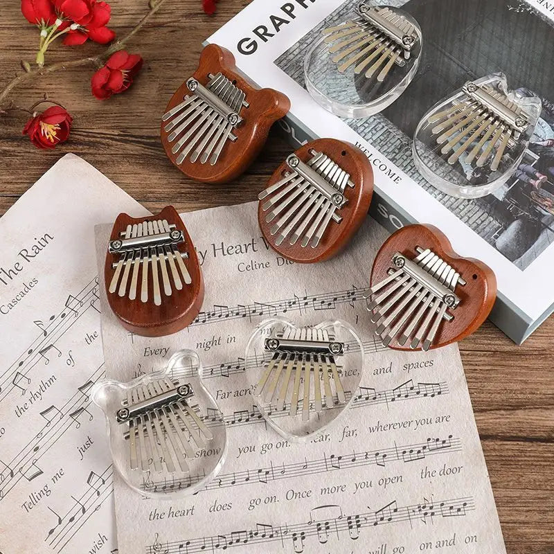 8 Keys Mini Kalimba Wooden Thumb Piano with Lanyard Finger Piano Musical Instrument Portable Exquisite Gift Set for Kids Adults