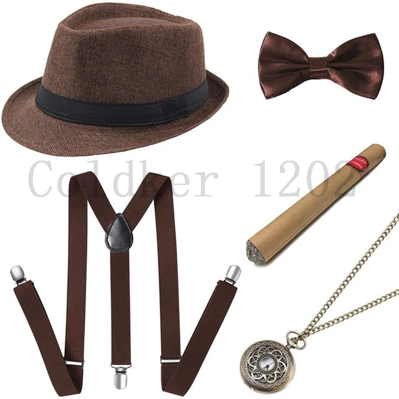 Halloween Cosplay 1920s Men Accessories Set Roaring 20s Costume Retro Gatsby Gangster Grandpa Accessories Set