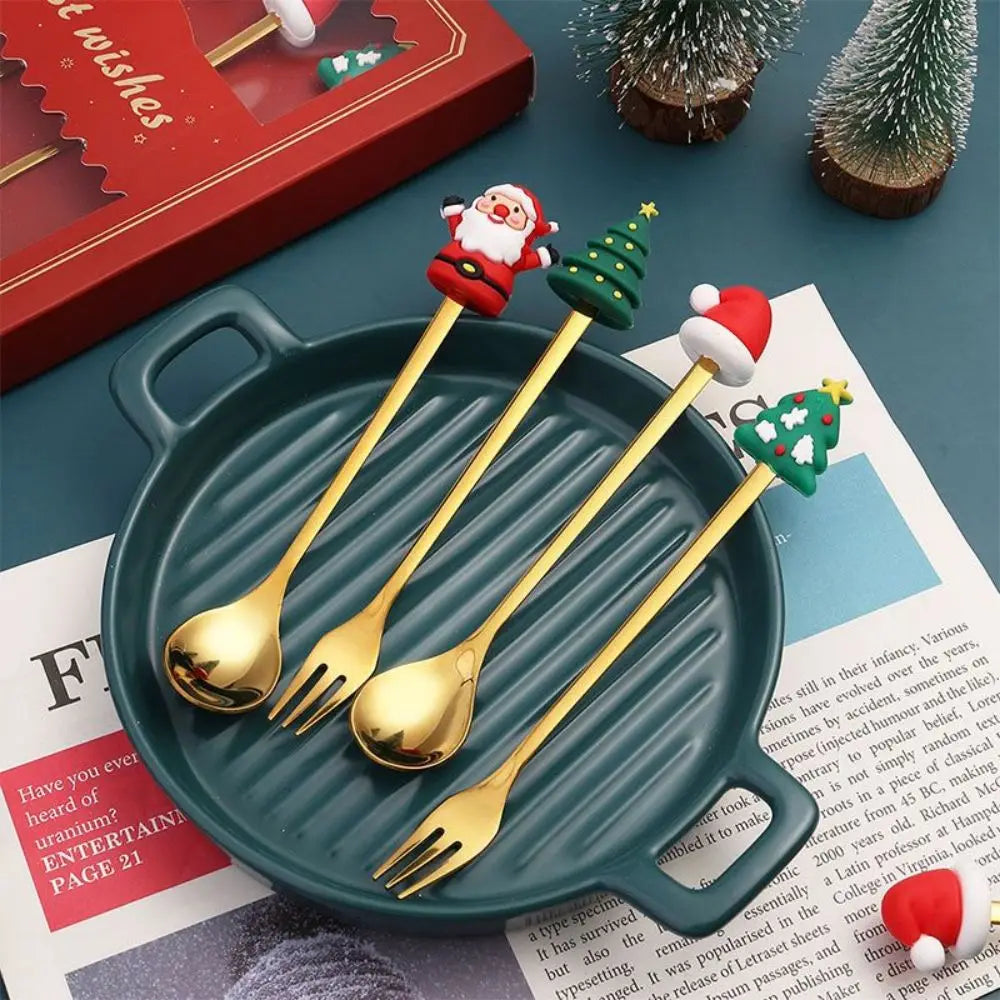 Christmas Themed Cutlery Set Stainless Steel Creative Cartoon Knife Fork Spoon 2/4/6pcs Set Holiday Gift Cutlery Decoration