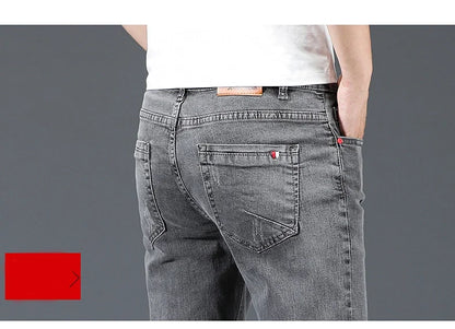 2024 New Men's Cotton Business Casual Skinny Jeans Trendy Fashionable Stretch Straight Slim Denim Trousers Male Blue Grey
