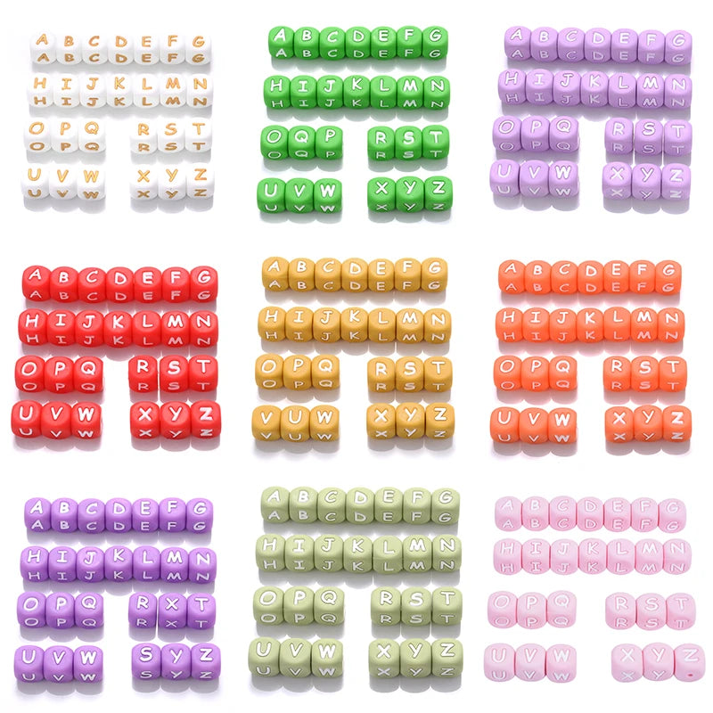 Clearance_12mm 26Pcs Silicone Letter Beads 15 Colors Colorful Alphabet Silicone Chewing Bead for Pacifier Clip Chain Not Choose