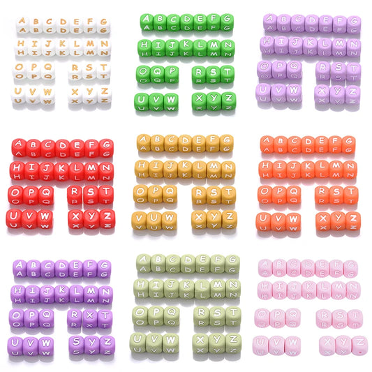 Clearance_12mm 26Pcs Silicone Letter Beads 15 Colors Colorful Alphabet Silicone Chewing Bead for Pacifier Clip Chain Not Choose