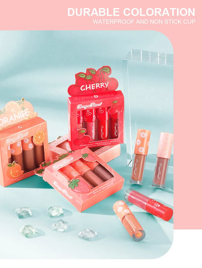 Mini Velvet Matte Lip Gloss Set, 4-Piece Non-Fading, Non-Stick Cup, Long-Lasting Fruit Scented Lip Tint, Smooth and Lightweight