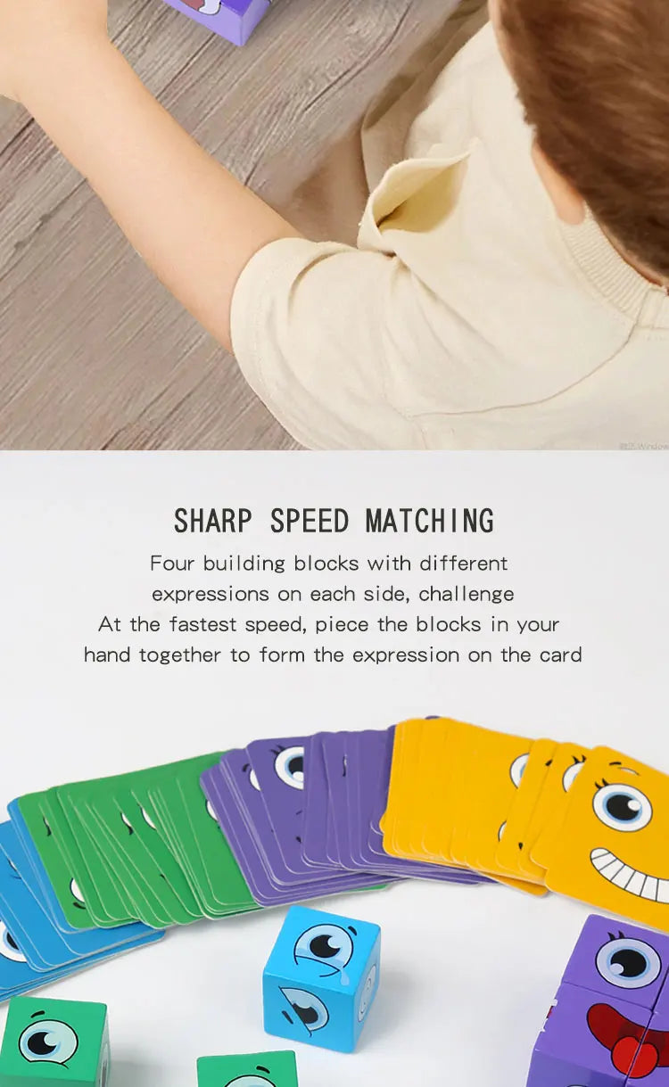 Kids Emotions Expression Game Wooden Cube Face Changing Board Cartoon Puzzle Toy Montessori Thinking Challenge Games