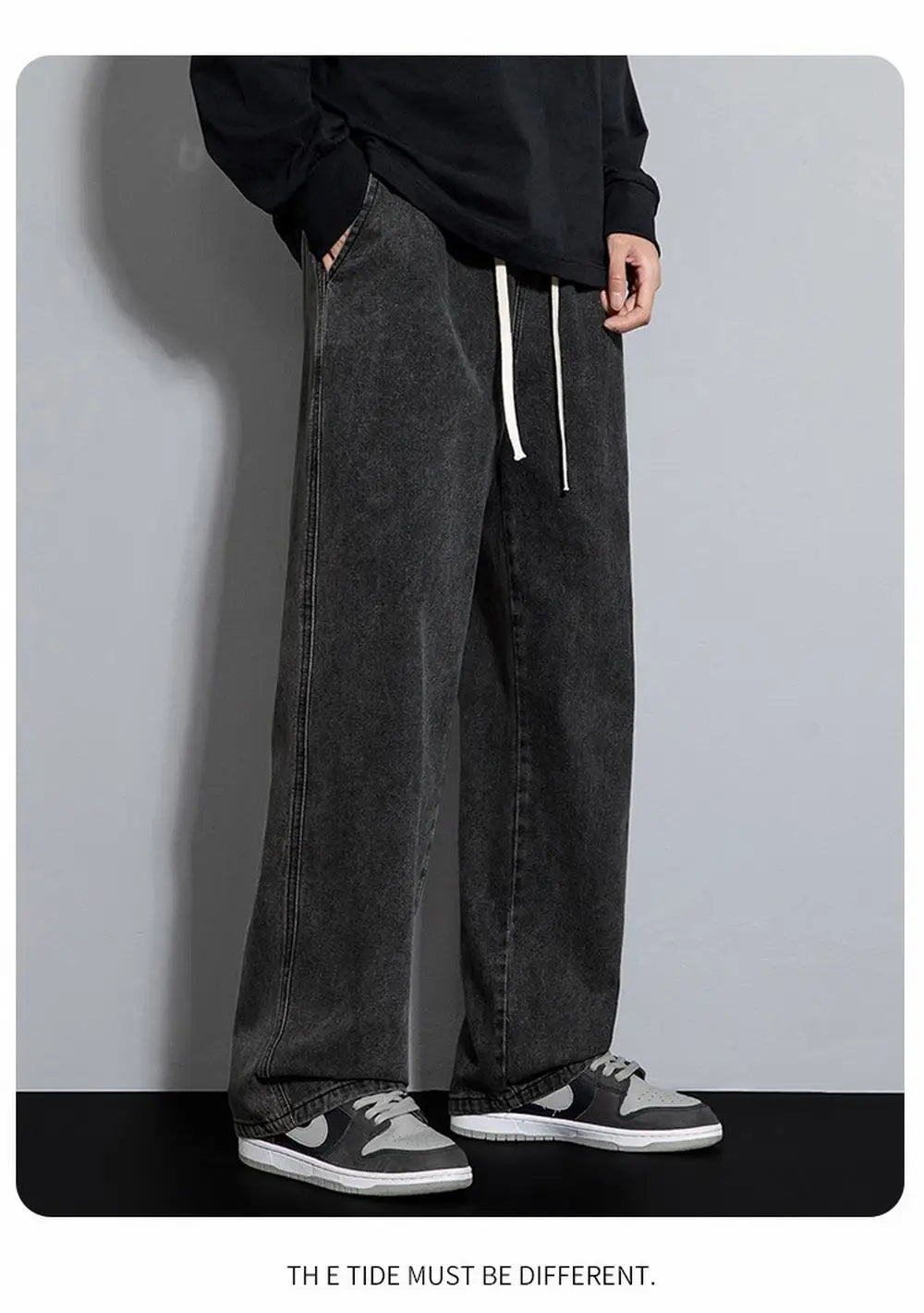 Dragging Streetwear Loose Jeans Men Korean Style Fashion Loose Straight Wide Leg Pant Men's Brand Clothing Black Light Blue Grey