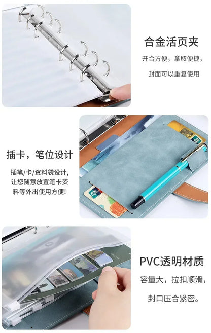 A6 Budget Binder Planner Notebook Cover PU Loose-leaf Handbook 6 Holes Binder Diary Agenda Paper Cover School Stationery