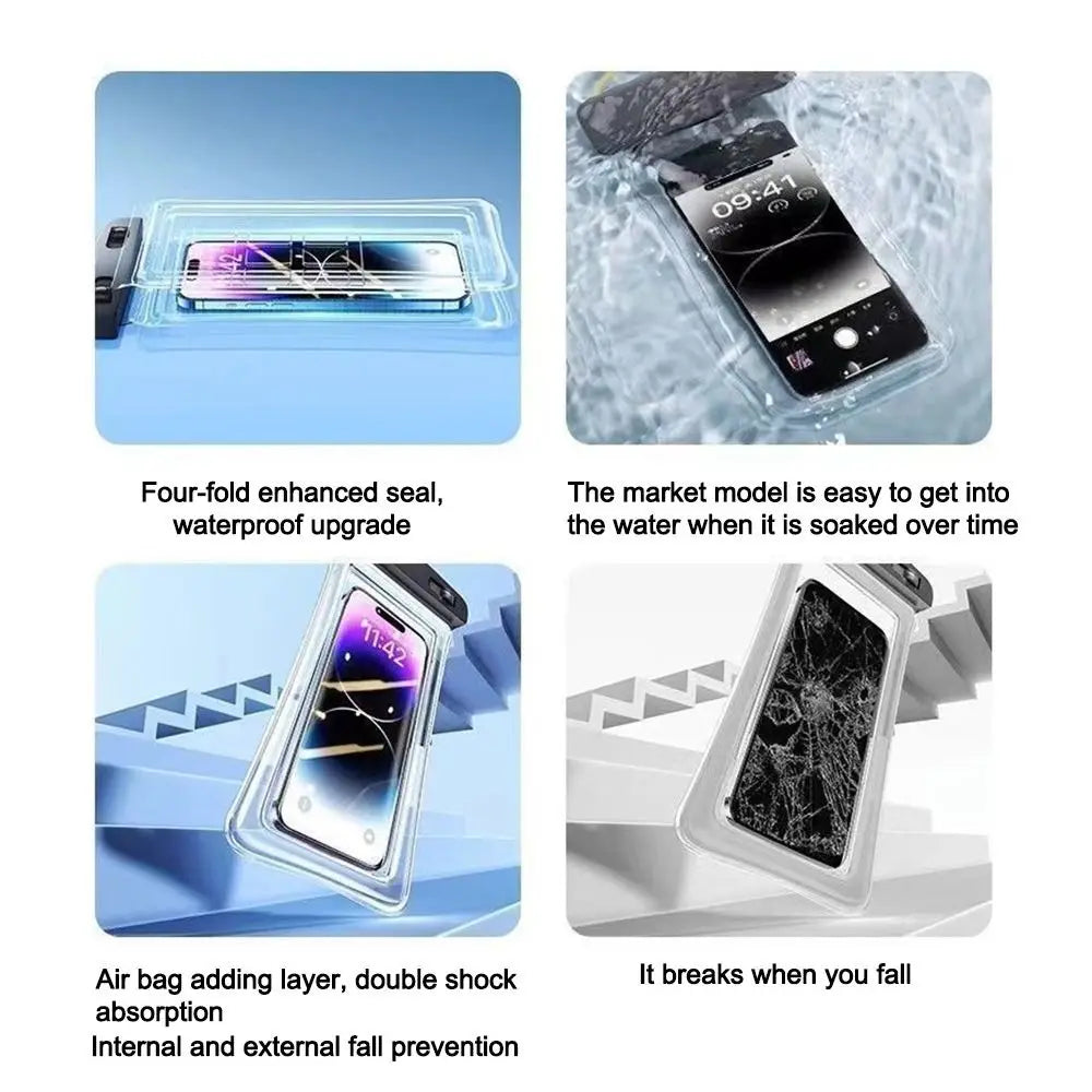 جراب هاتف شفاف مقاوم للماء بشاشة تعمل باللمس أقل من 7.0 بوصة غطاء هاتف محمول مع حبل للهاتف حقيبة مختومة للسباحة والغوص