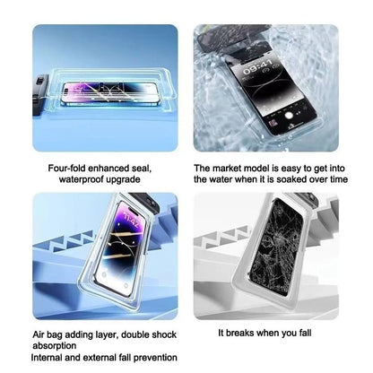 جراب هاتف شفاف مقاوم للماء بشاشة تعمل باللمس أقل من 7.0 بوصة غطاء هاتف محمول مع حبل للهاتف حقيبة مختومة للسباحة والغوص