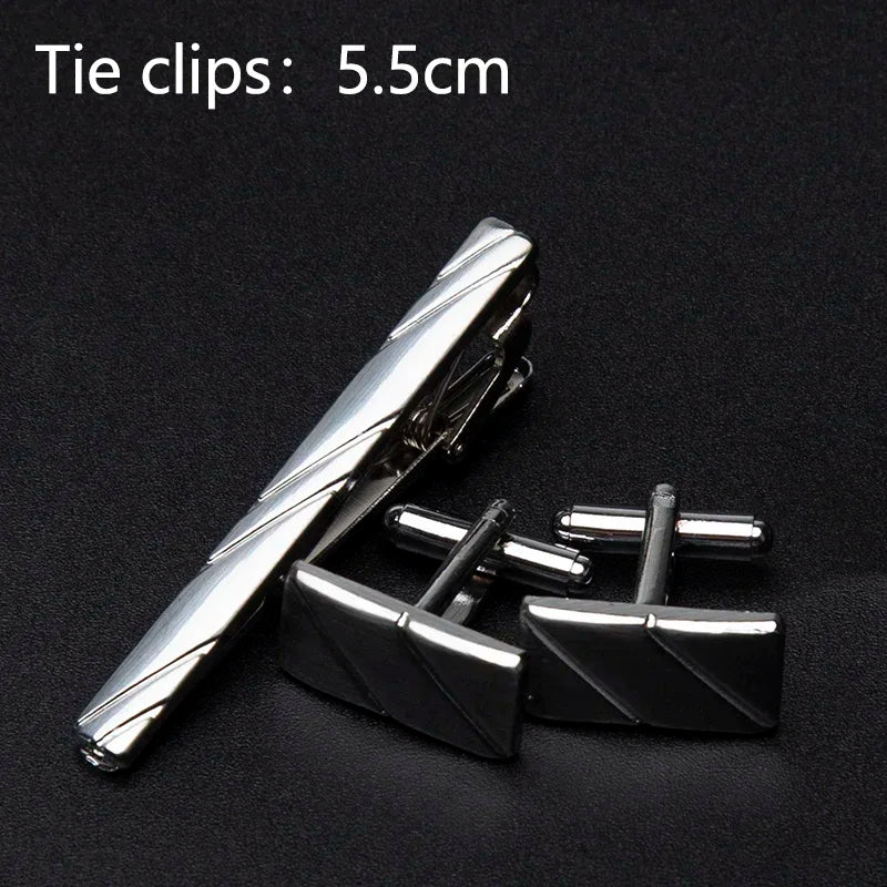 Men's Classic Tie Clips Cufflinks Set Luxury Tie Pin Accessories Shirts Cuff Tie Clips Fashion Cufflink for Men Gifts Jewelry