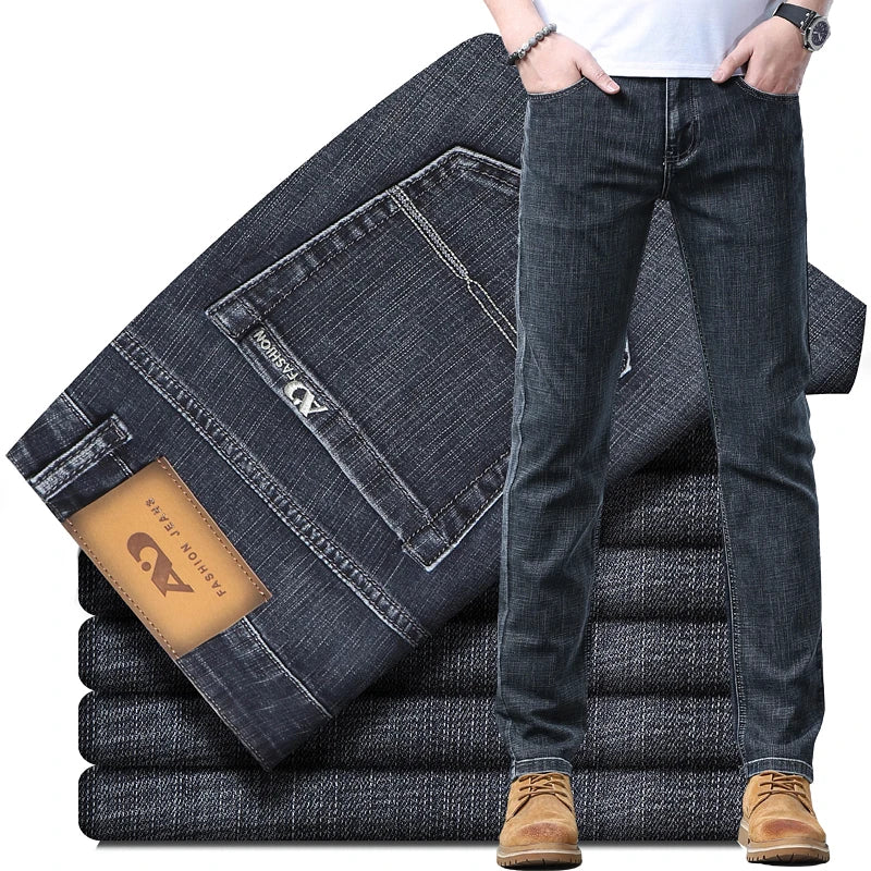 2024 Thin or Thick Material Slim Fit Men's Luxury Classic Style Men Jeans Business Stretch Denim Male Trousers Clothing