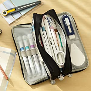 Kawaii Large Capacity Pencil Case 3 Compartment Pouch Pen Bag Double Side Opening Student Stationery Organizer School Supplies