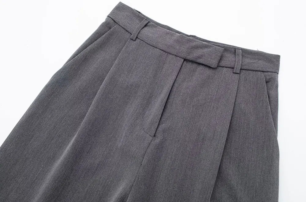 Women Fashion With Darts Front Pockets Wide Leg Pants Vintage High Waist Zipper Fly Female Trousers Mujer