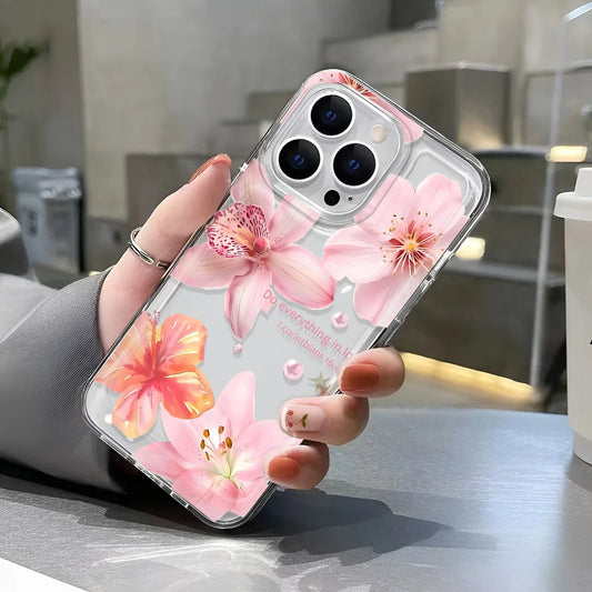 Transparent Cover Phone Case For iPhone 16 15 Pro Max 14 13 12 11 XS X XR 7 8 Plus SE2 Feshon Flowers Pattern